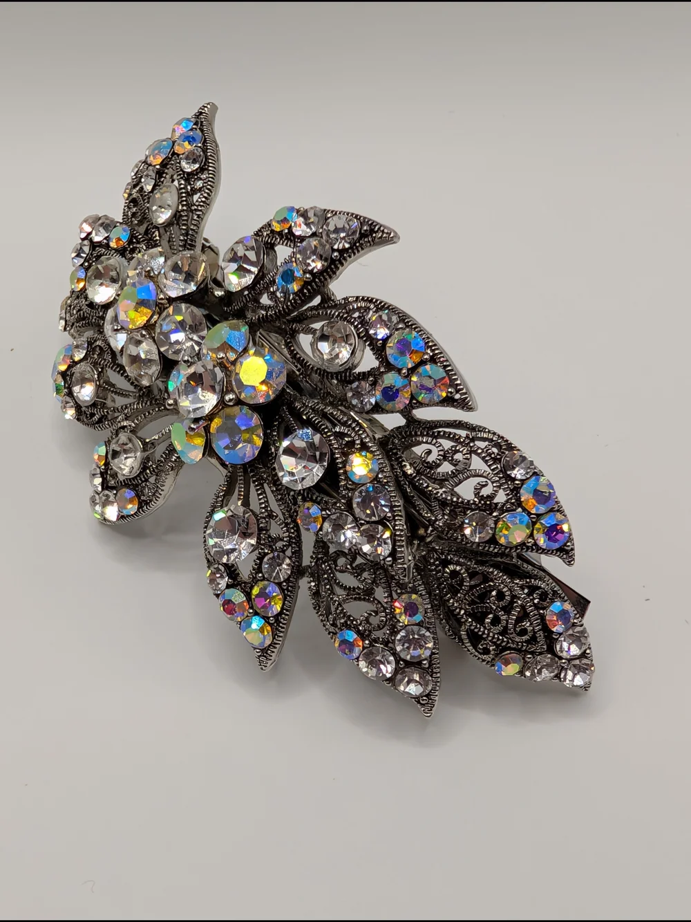 SOHO AB Aurora Borealis Crystal Rhinestone Filigree Floral Statement Barrette